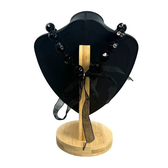 steampunk-themed insect pendant black beaded tie bib one of a kind necklace - Picture 6 of 7